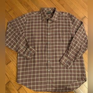 Harold Powell Mens XXL 100% cotton brown plaid like new button down shirt SOFT!